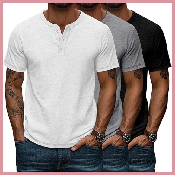 Men's Big & Tall Henley Short Sleeve Shirts 60% Polyester 35% Cotton 5% Spandex